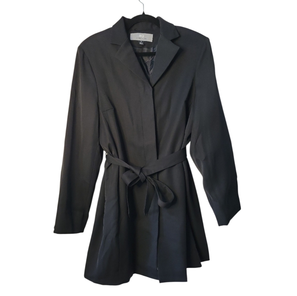 Anne Klein Belted Button Down Trenchcoat, 10, Black, VGUC